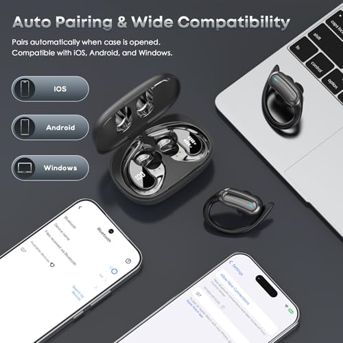 Wireless Earbuds Bluetooth Headphones, 54H Playtime Stereo Over Ear Buds with ENC Noise Cancelling, LED Power Display, IPX Waterproof 6