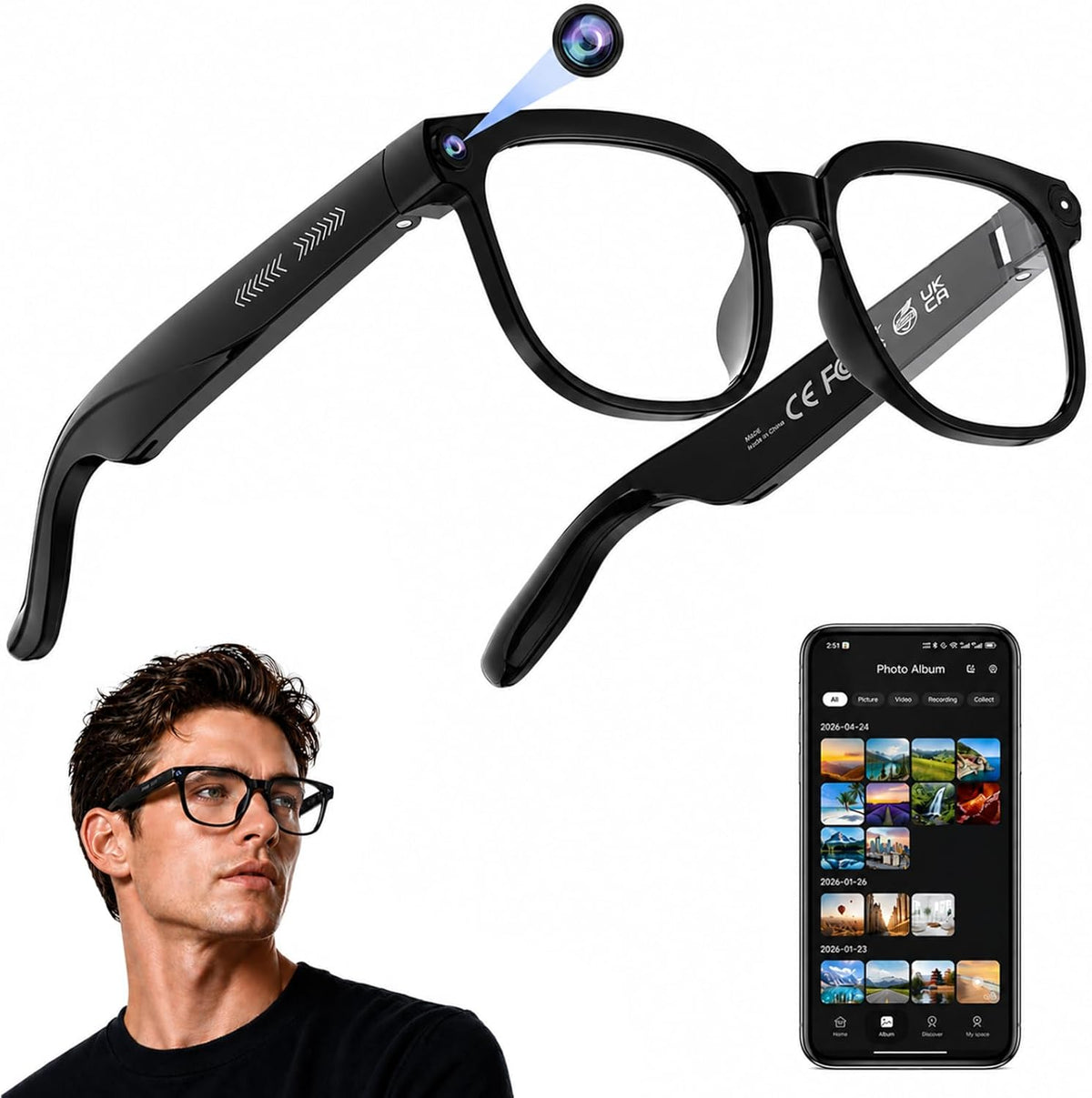 AI Smart Glasses with Camera, 4K Video, Real-Time Translation, AI Assistant 1