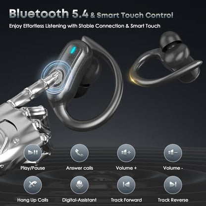 Wireless Earbuds Bluetooth Headphones, 54H Playtime Stereo Over Ear Buds with ENC Noise Cancelling, LED Power Display, IPX Waterproof 4