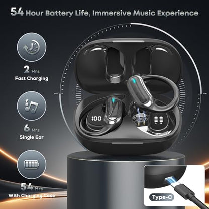 Wireless Earbuds Bluetooth Headphones, 54H Playtime Stereo Over Ear Buds with ENC Noise Cancelling, LED Power Display, IPX Waterproof 3