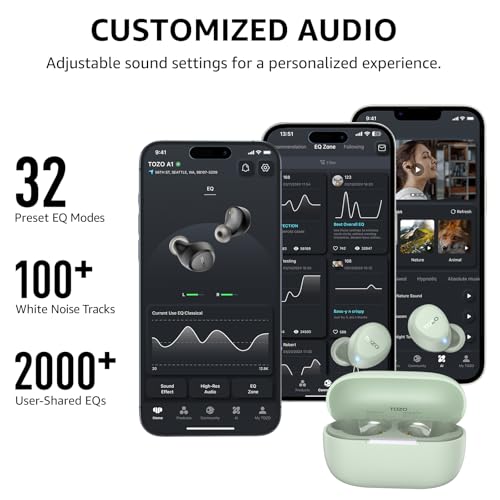 TOZO A1 Wireless Earbuds Bluetooth 5.3 Light Weight in Ear Headphones, IPX5 Waterproof, 2 Mics for AI Calls, Immersive Premium Sound 64